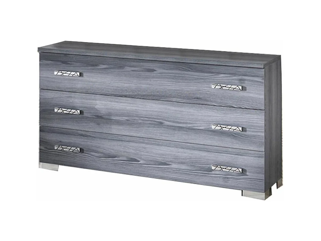 Commode 3 grands tiroirs bois chêne grisé Nikoza 116cm