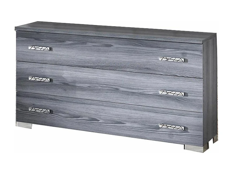 Commode 3 grands tiroirs bois chêne grisé Nikoza 116cm