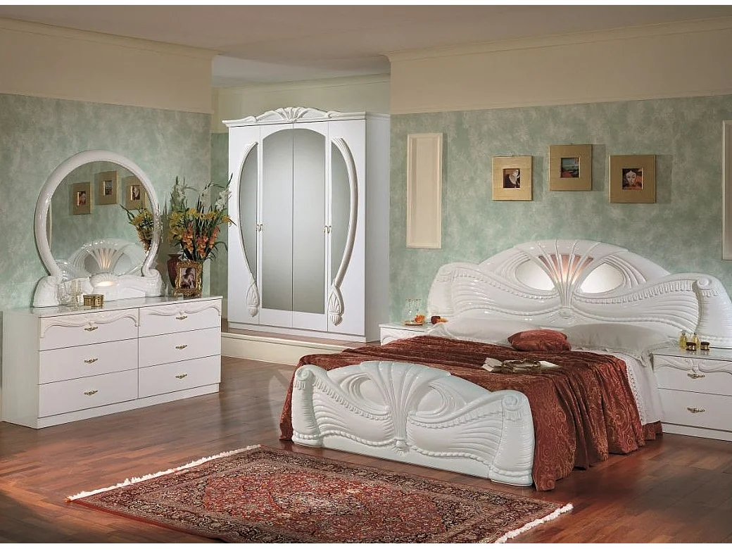 Commode 6 tiroirs baroque bois brillant blanc Venize 168cm