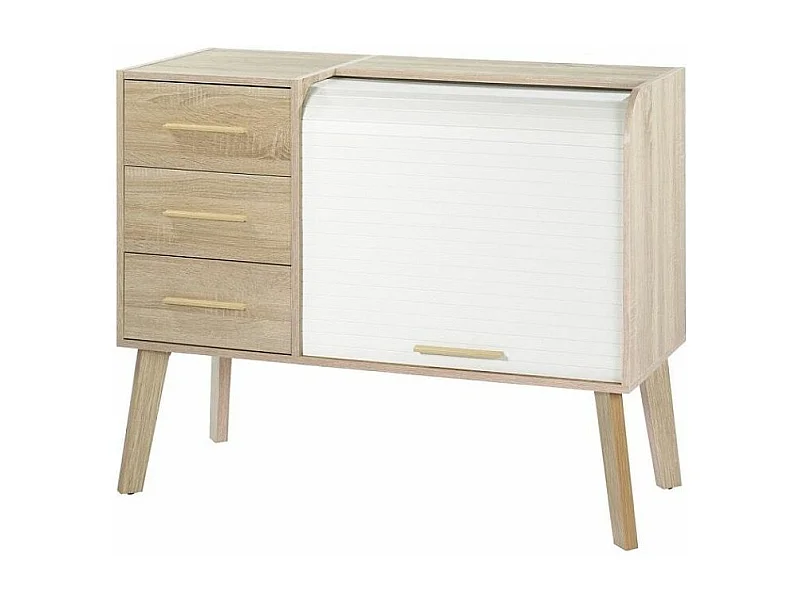 Entreekast met 3 licht eiken laden en 2 witte gordijnnissen Happy 110 cm