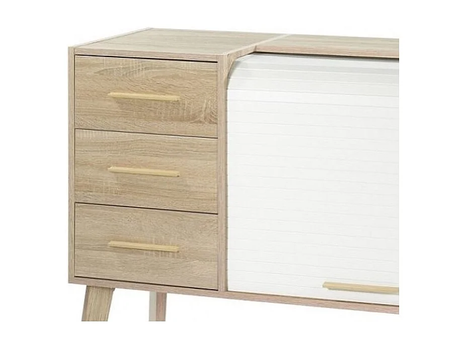 Meuble d'entrée 3 tiroirs chêne clair 2 niches rideau blanc Happy 110cm