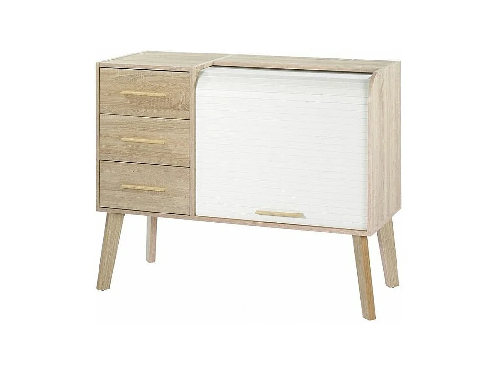 Entreekast met 3 licht eiken laden en 2 witte gordijnnissen Happy 110 cm