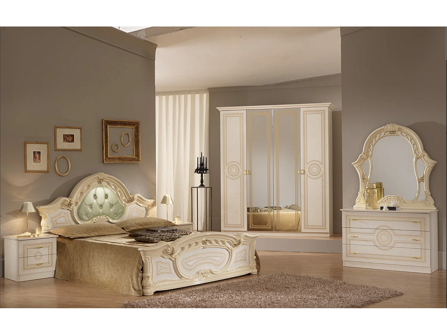Commode 3 grands tiroirs laqué beige Soraya 116cm