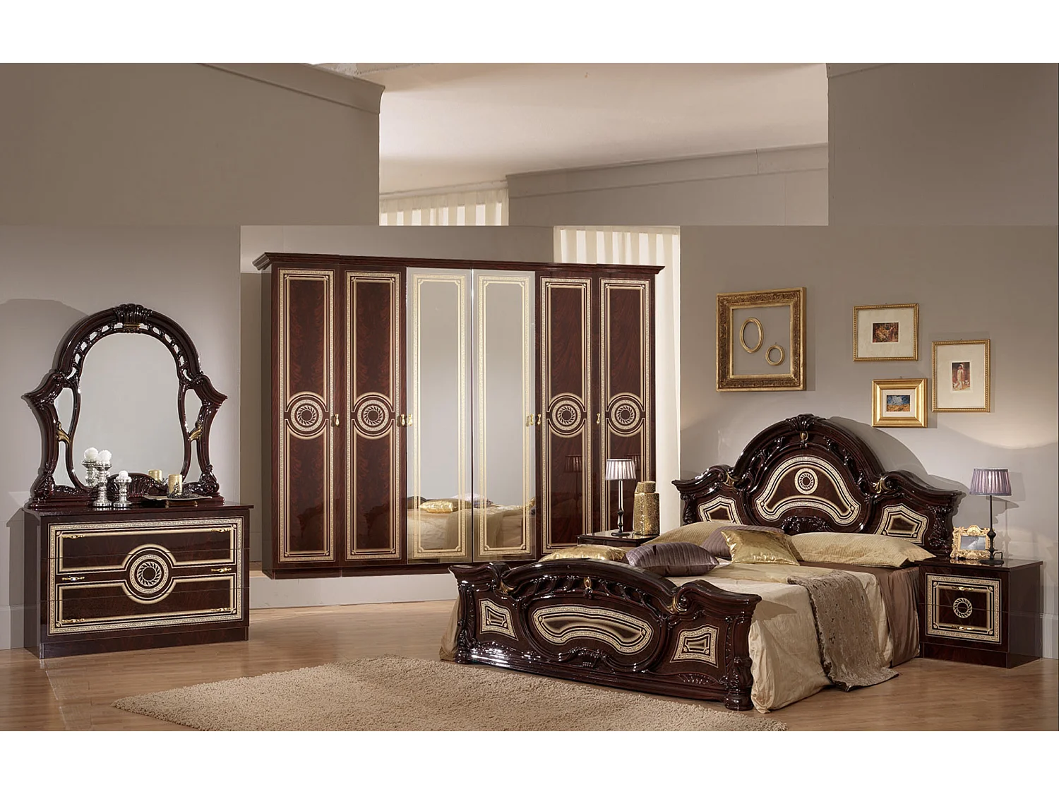 Commode 3 grands tiroirs laqué acajou Soraya 116cm