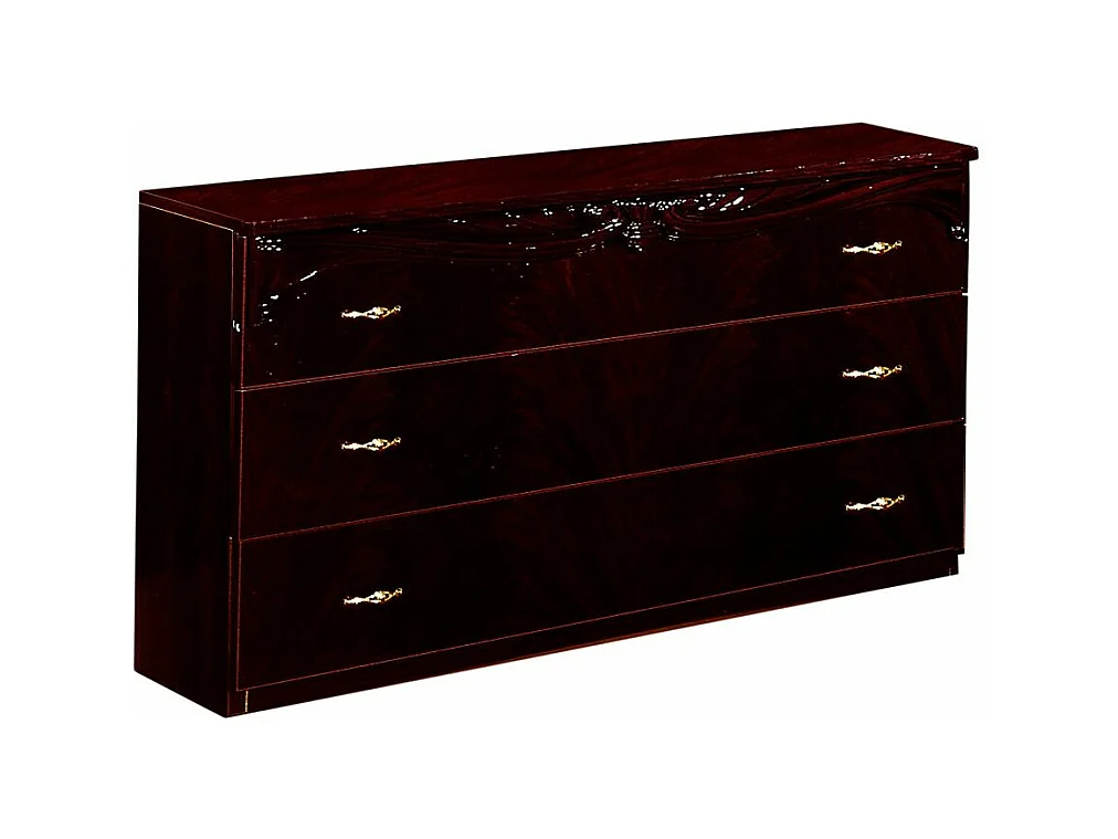 Commode 3 grands tiroirs baroque bois brillant acajou Venize 116cm