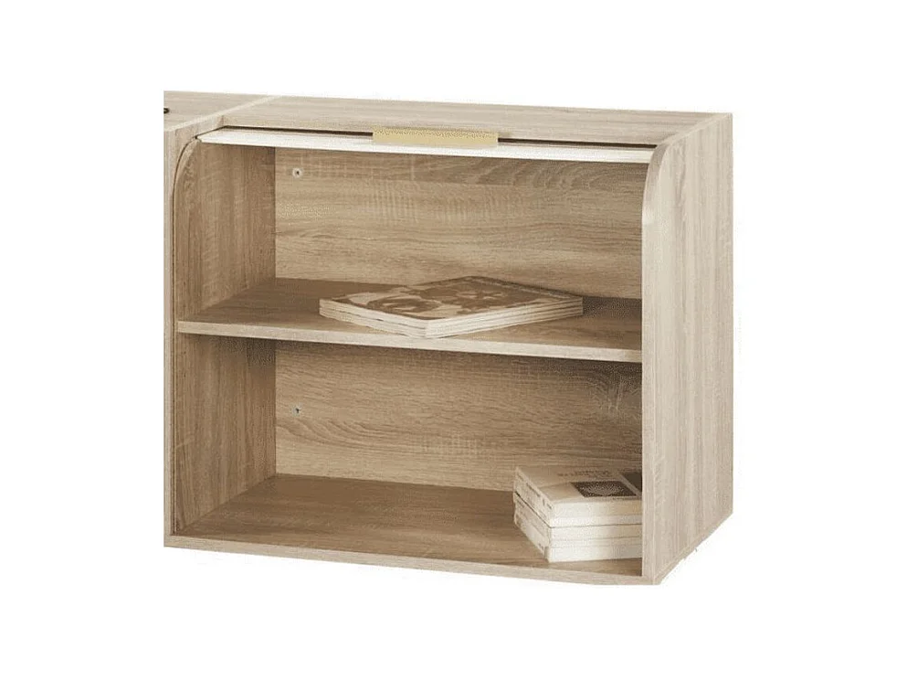 Meuble d'entrée 3 tiroirs 2 niches rideau chêne clair et mandarine Happy 110cm