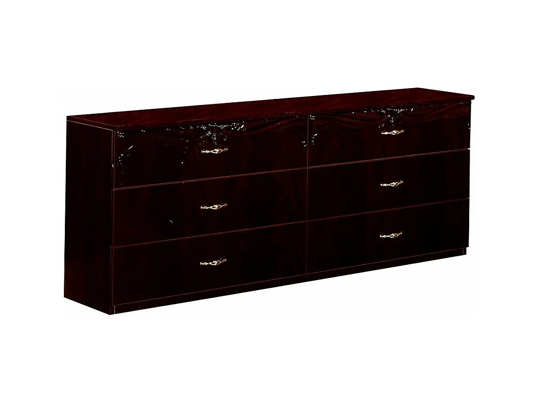 Commode 6 tiroirs baroque bois brillant acajou Venize 168cm