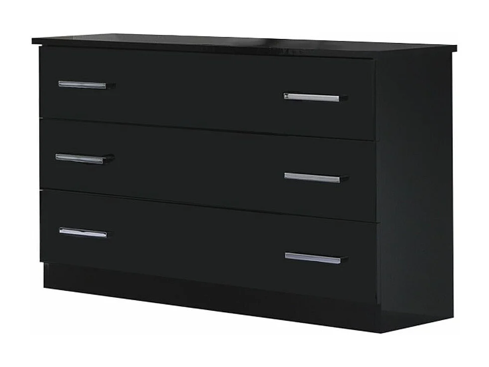 Commode design grands 3 tiroirs bois noir laqué avec poignées chromées Turin 116cm