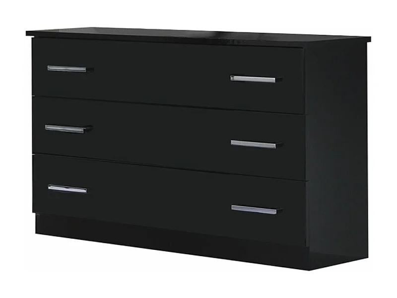 Commode design grands 3 tiroirs bois noir laqué avec poignées chromées Turin 116cm