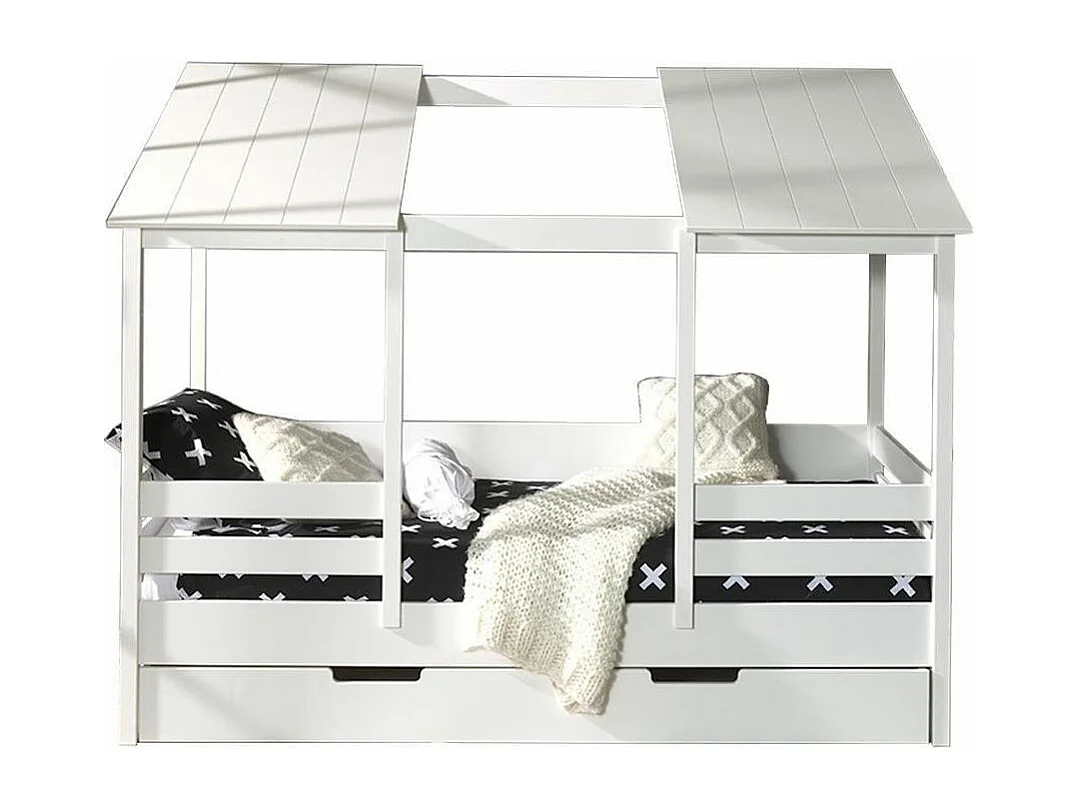 Lit cabane gigogne 90x200 pin massif blanc Remis