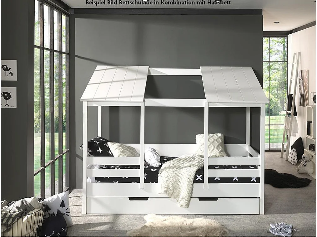 Lit cabane gigogne 90x200 pin massif blanc Remis