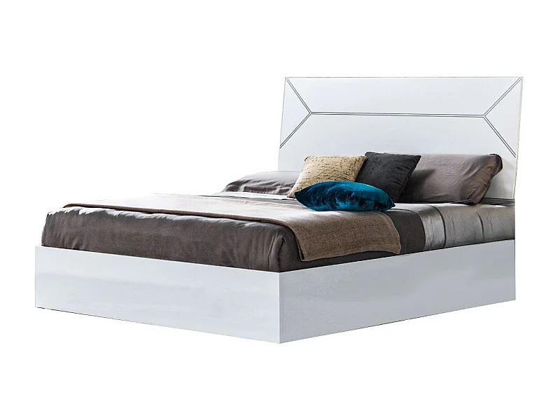 Wit gelakt houten opbergbed en wit gelakt en zilverkleurig Diamanto hoofdeinde-Slapen 160x200cm