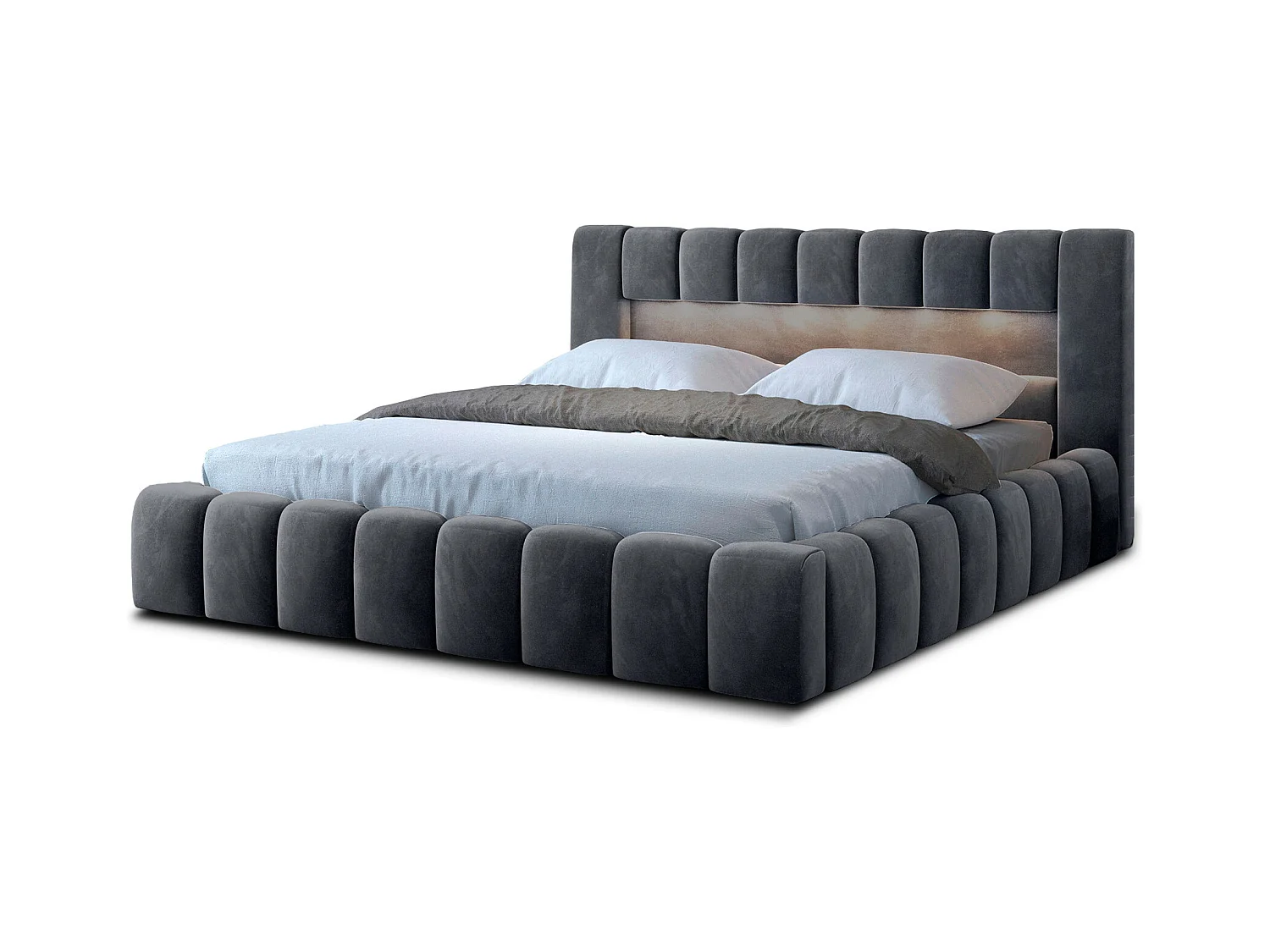 Designbed met Luto fluwelen gestoffeerde box-Kleur Donkergrijs-Slapen 160x200cm