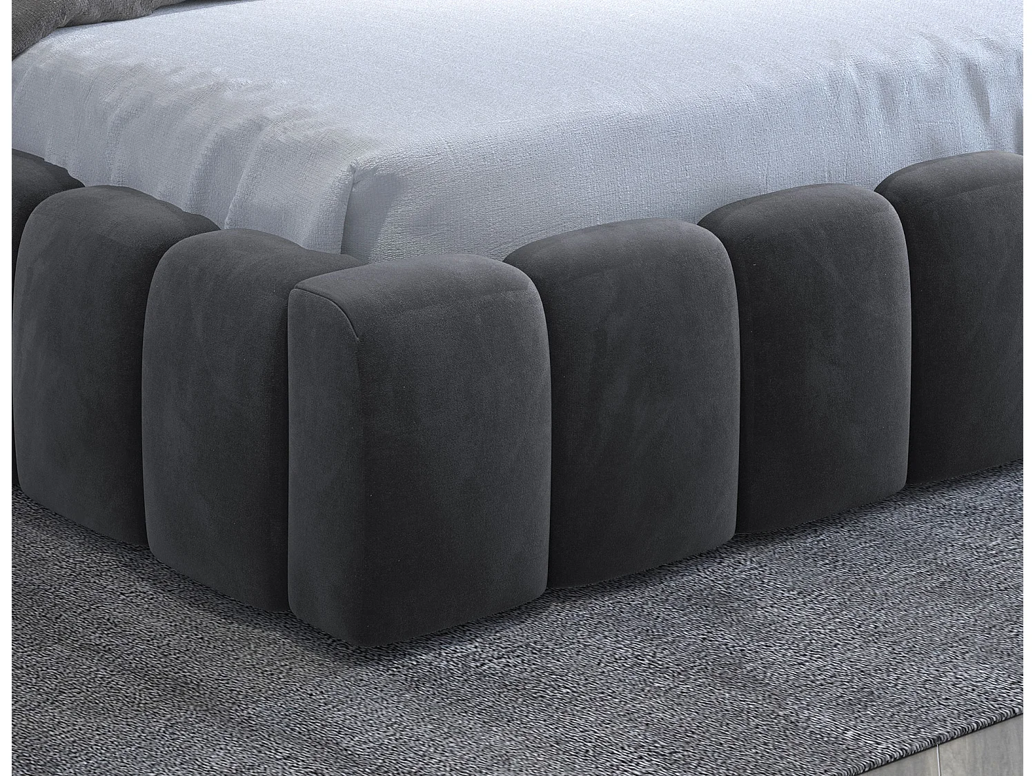 Lit coffre Luto prestige - Design tapissé velours et Led-Couleur Gris foncé-160x200