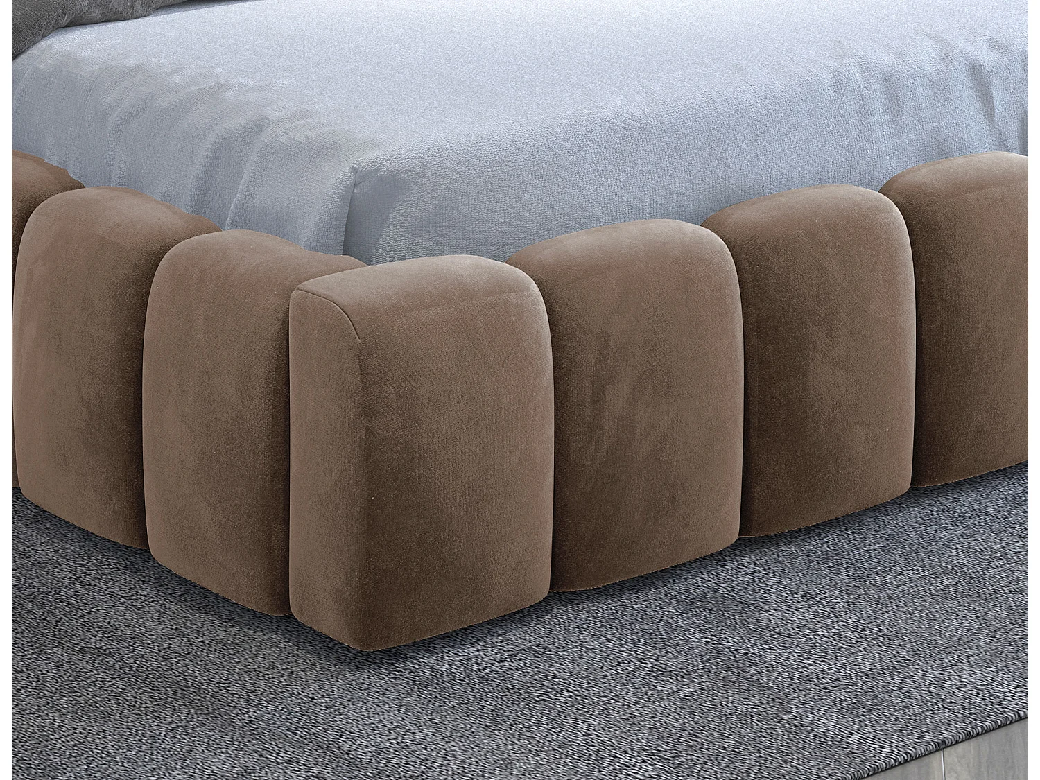 Lit coffre Luto prestige - Design tapissé velours et Led-Couleur Marron clair-160x200