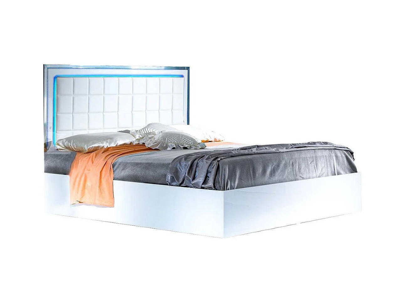 Designbed met wit gelakte ladekast en wit kunstleer met Turijn LED-Slapen 180x200cm