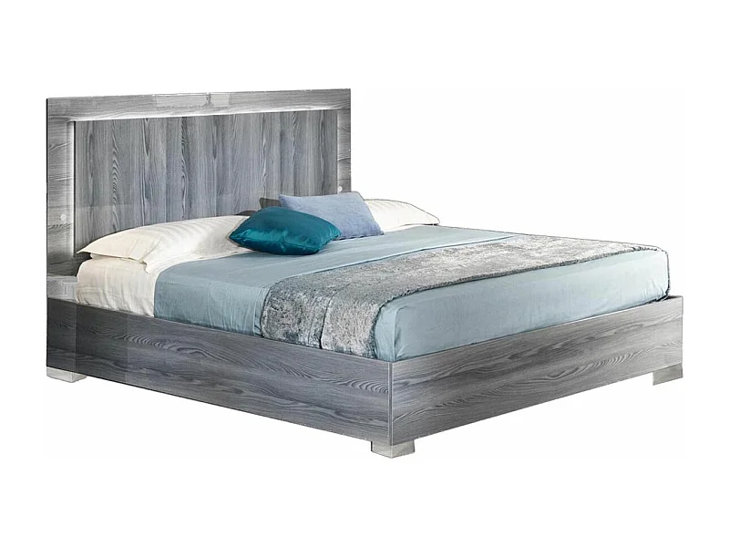 Lit coffre avec Led en bois de chêne grisé Nikoza 160cm