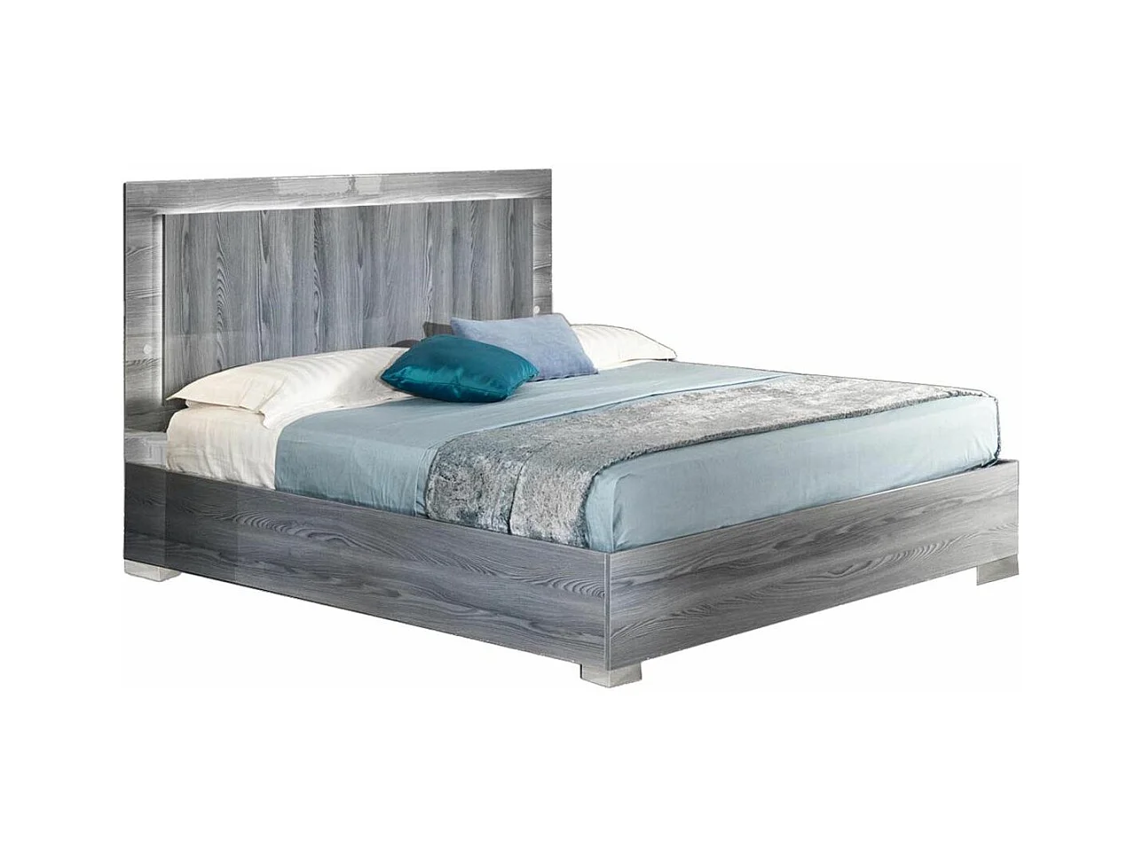 Lit coffre avec Led en bois de chêne grisé Nikoza 160cm