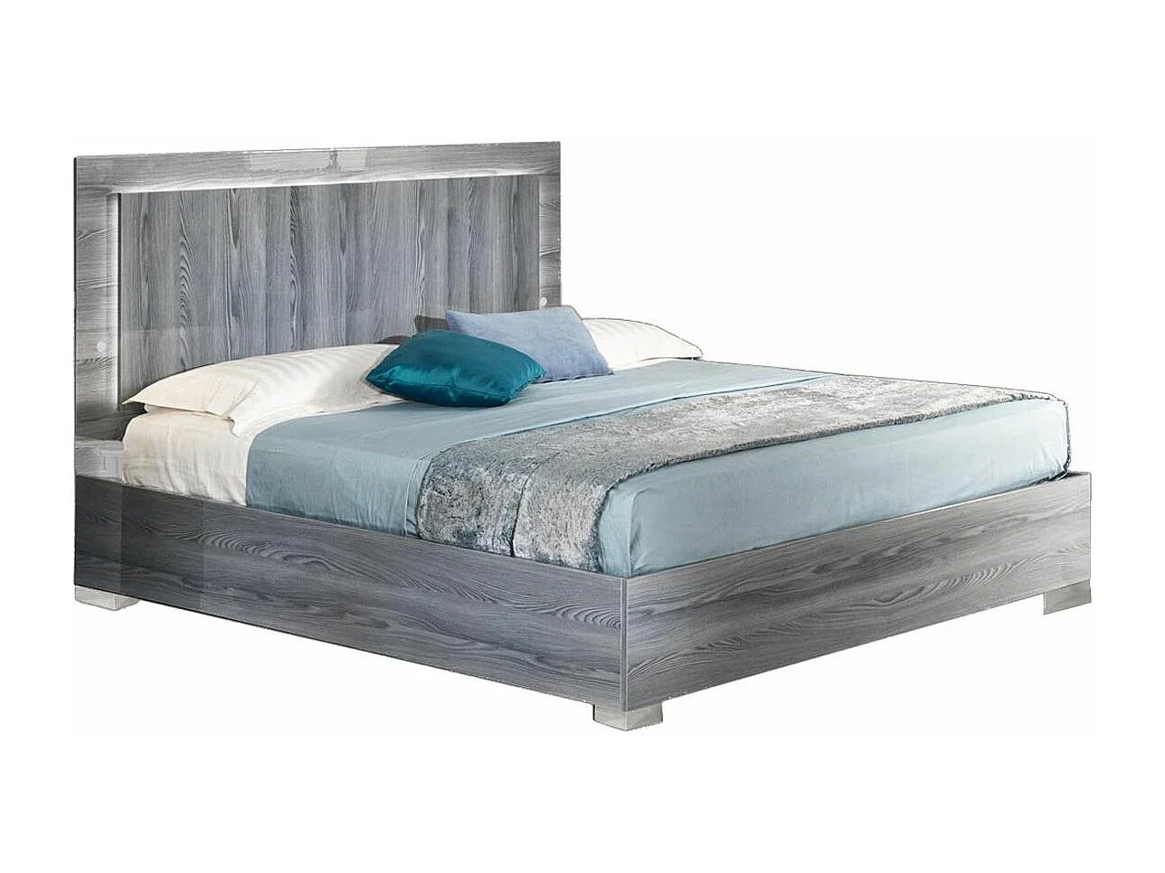 Opbergbed met LED in grijs eikenhout Nikoza 160 cm