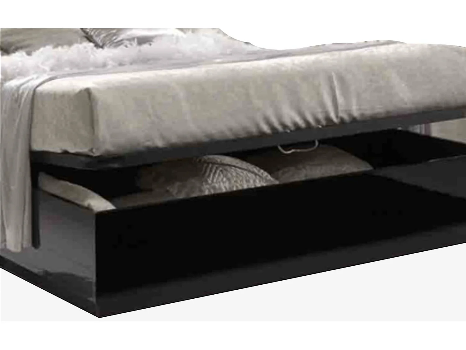 Designbed met zwart gelakte houten ladekast en gewatteerd hoofdeinde van zwart kunstleer met Turijn LED-Slapen 160x200cm