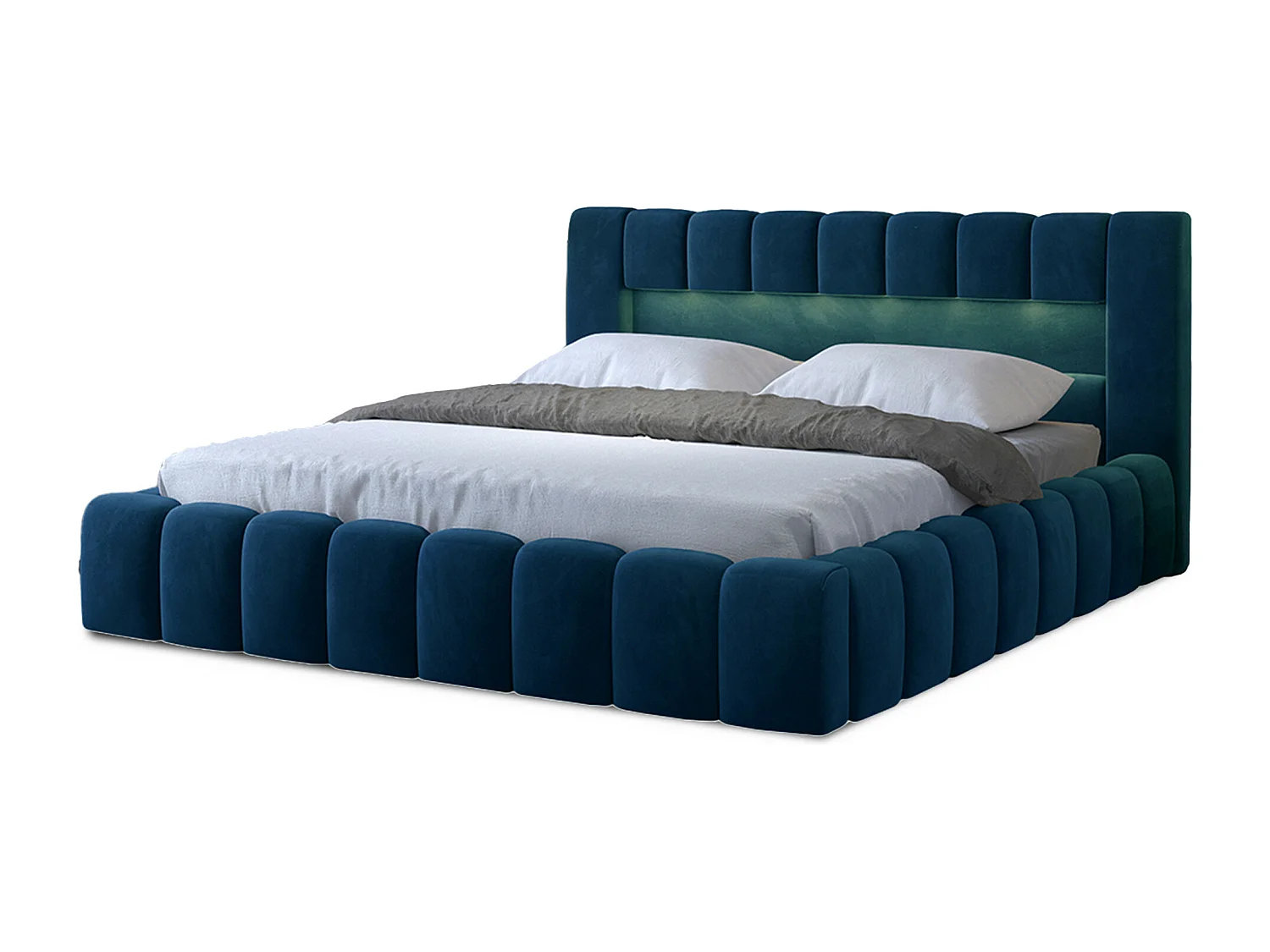 Designbed met Luto fluwelen gestoffeerde box-Kleur Blauwe olie-Slapen 180x200cm