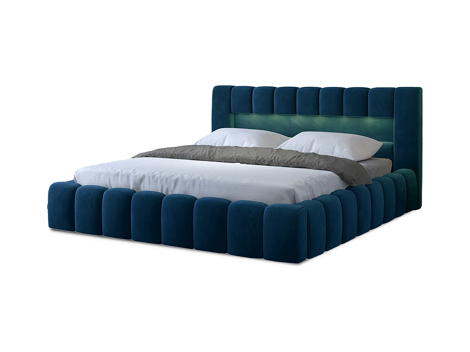 Lit coffre Luto prestige - Design tapissé velours et Led-Couleur Bleu pétrole-180x200
