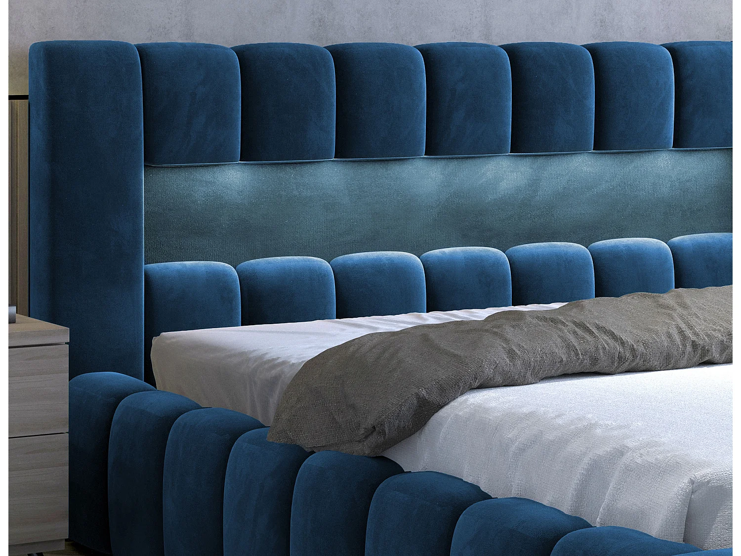 Lit coffre Luto prestige - Design tapissé velours et Led-Couleur Bleu pétrole-180x200