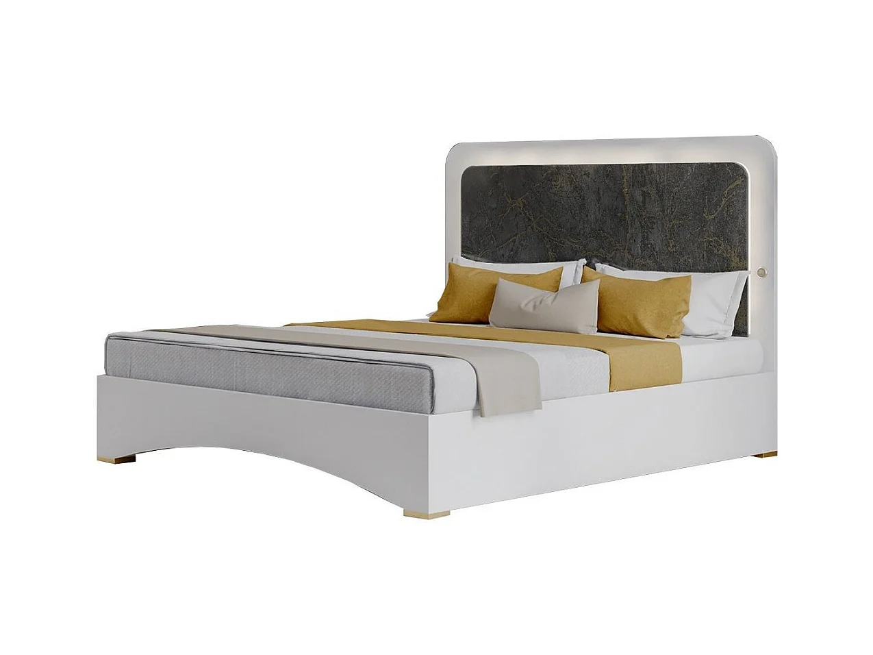 Lit coffre blanc et gris brillant marbré doré avec Led Dova-160x200