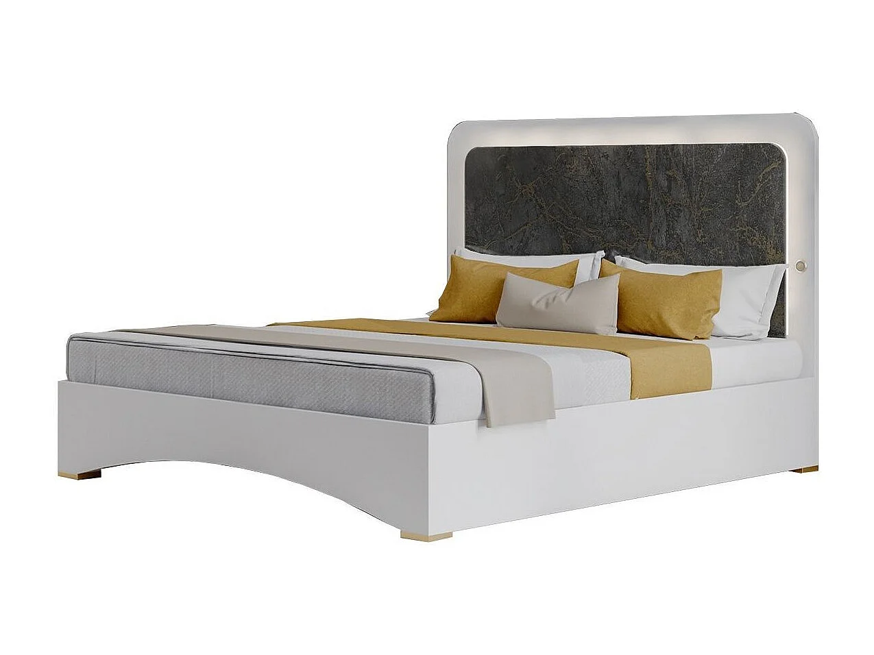 Lit coffre blanc et gris brillant marbré doré avec Led Dova-160x200