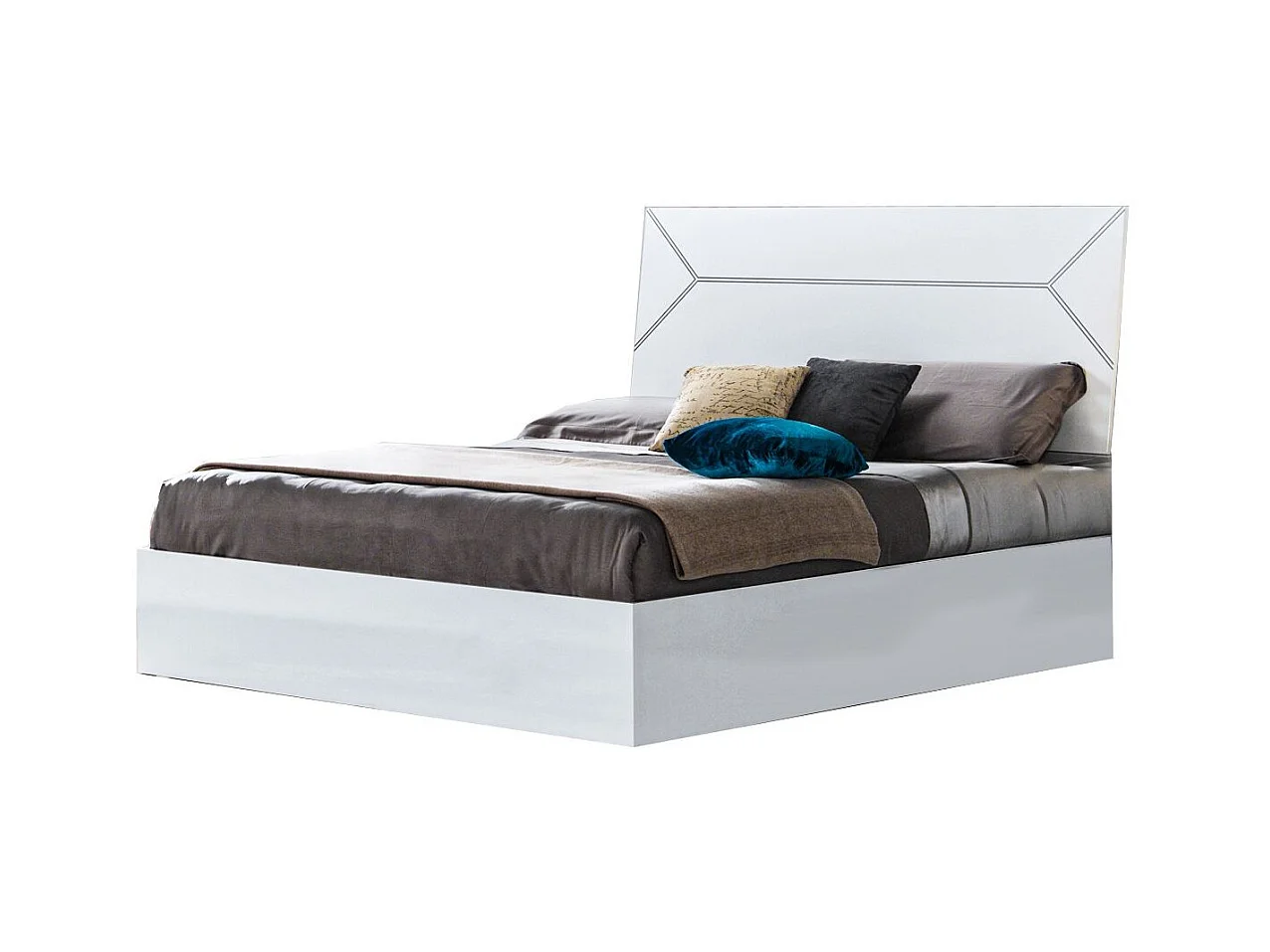 Wit gelakt houten opbergbed en wit gelakt en zilverkleurig Diamanto hoofdeinde-Slapen 140x190cm