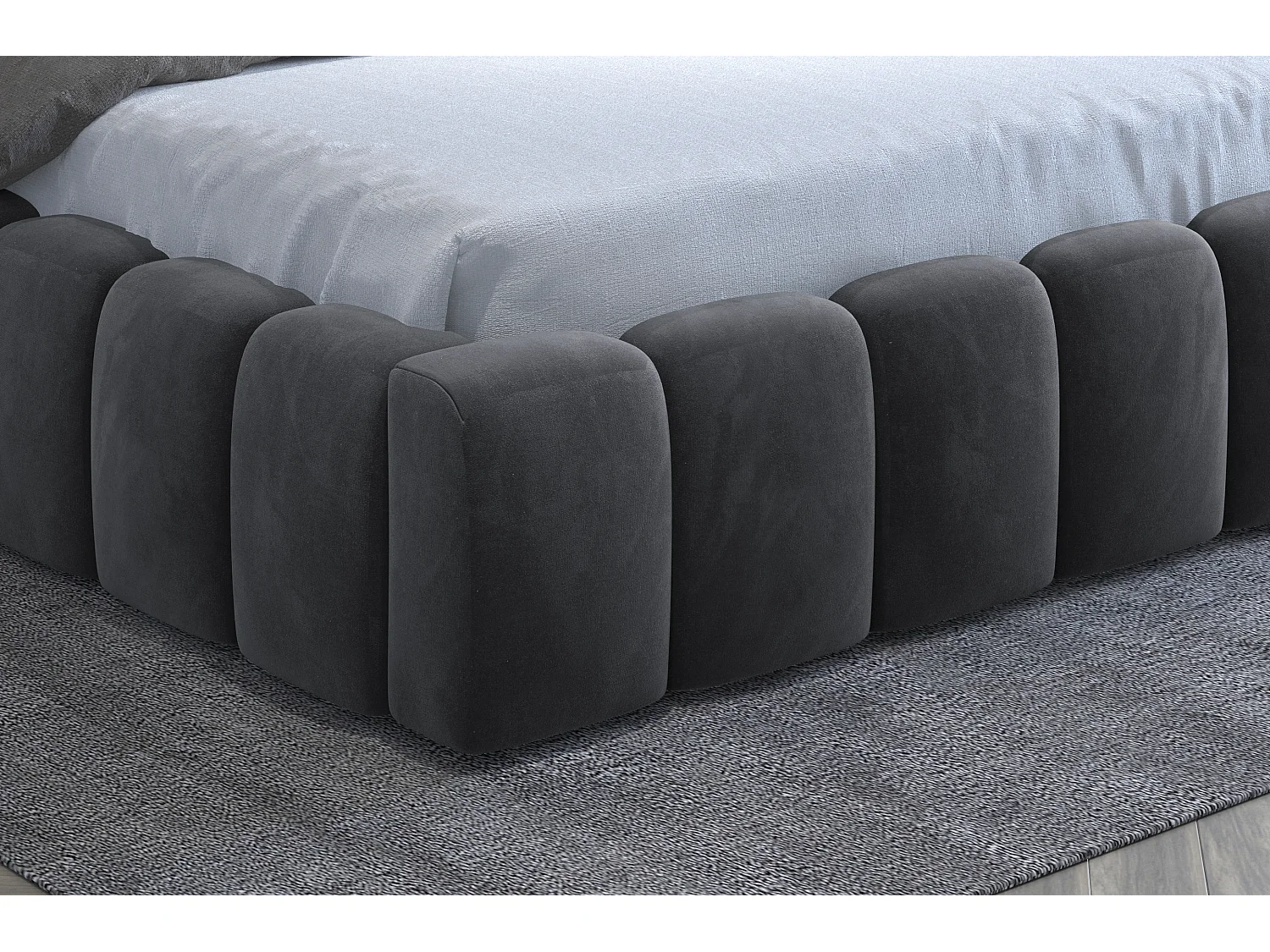 Lit coffre Luto prestige - Design tapissé velours et Led-Couleur Gris anthracite-160x200