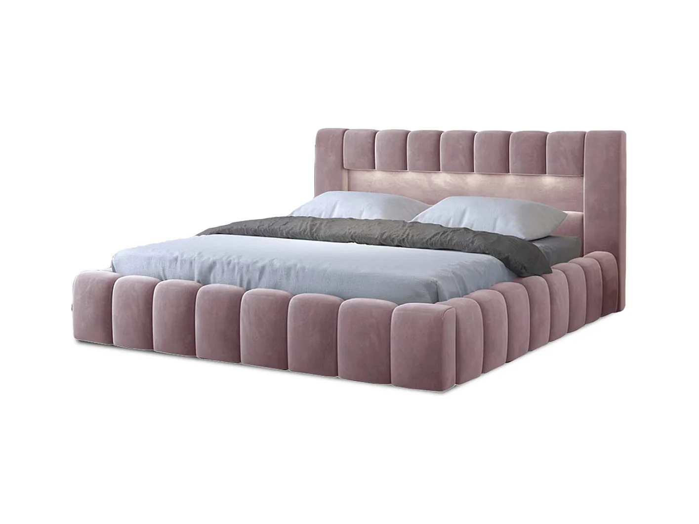 Lit coffre Luto prestige - Design tapissé velours et Led-Couleur Rose clair-160x200