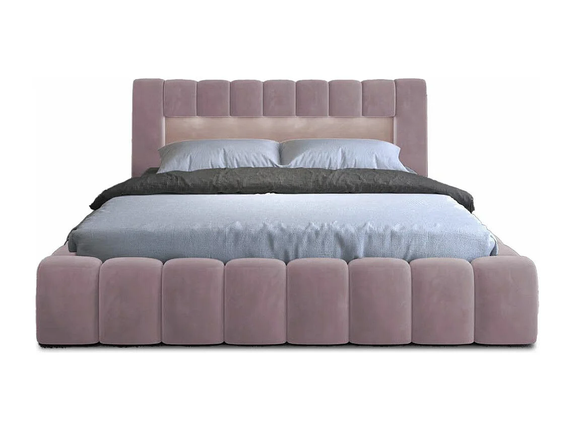 Lit coffre Luto prestige - Design tapissé velours et Led-Couleur Rose clair-160x200