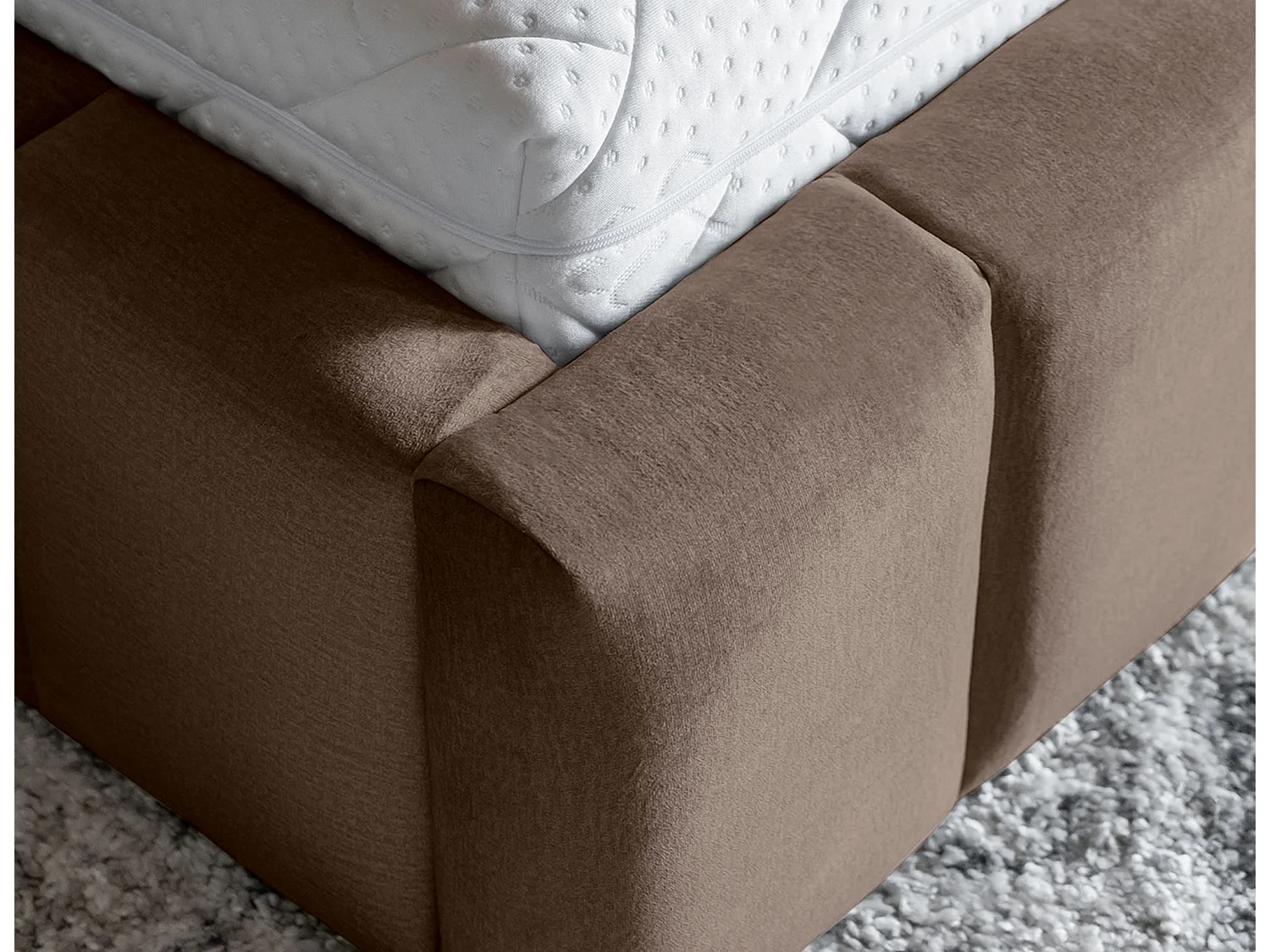 Lit coffre Luto prestige - Design tapissé velours et Led-Couleur Marron clair-180x200