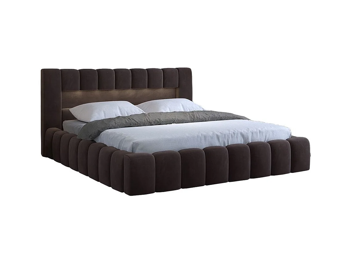 Lit coffre Luto prestige - Design tapissé velours et Led-Couleur Marron-160x200