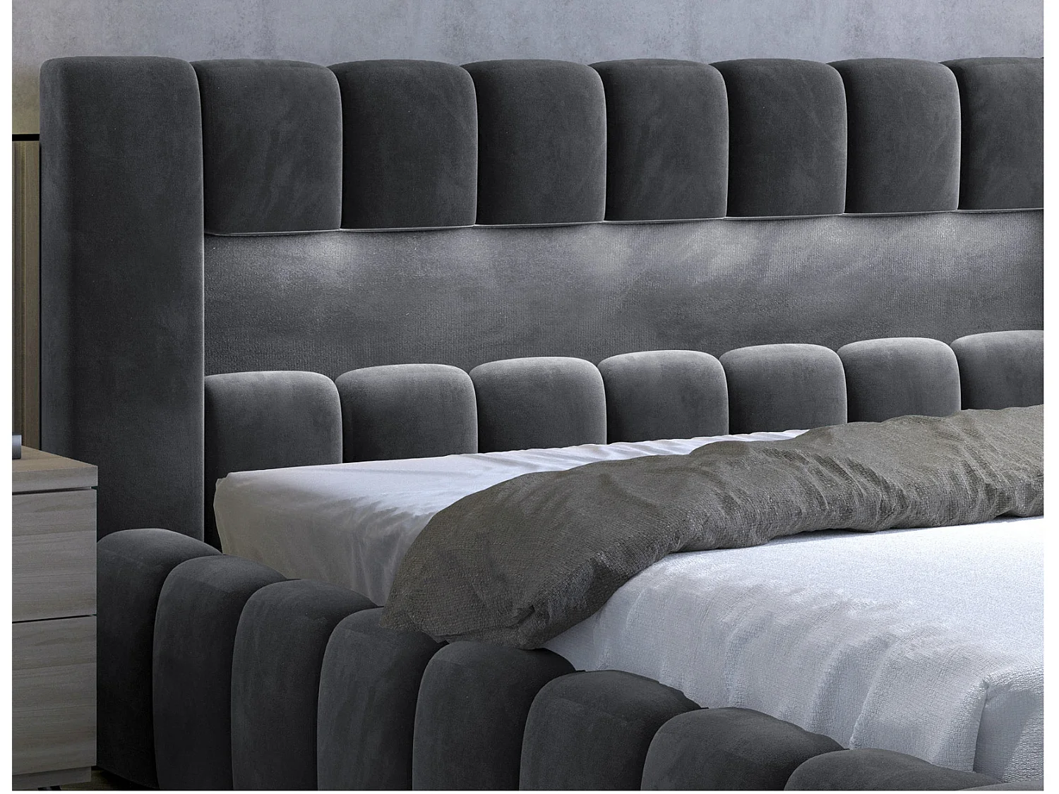 Lit coffre Luto prestige - Design tapissé velours et Led-Couleur Marron-160x200