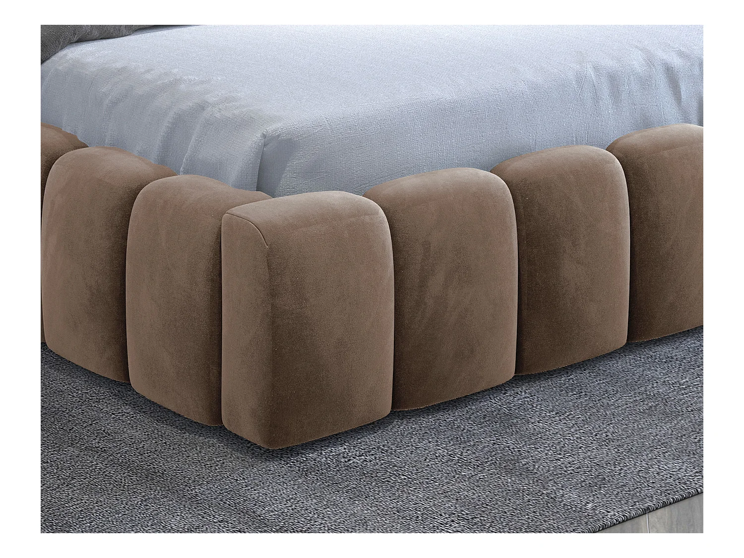 Lit coffre Luto prestige - Design tapissé velours et Led-Couleur Marron clair-140x200