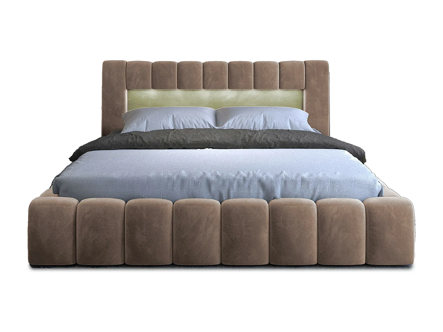 Lit coffre Luto prestige - Design tapissé velours et Led-Couleur Marron clair-140x200