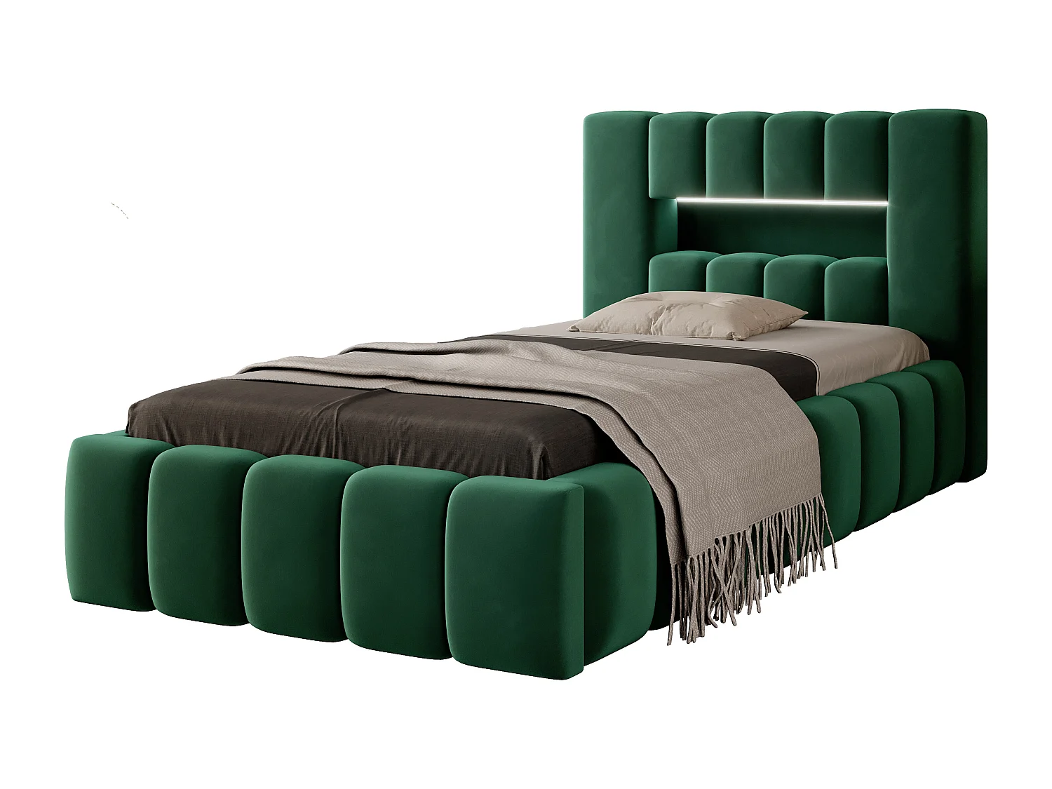 Lit design avec coffre tapissé velours Luto-Couleur Vert épinard-90x200