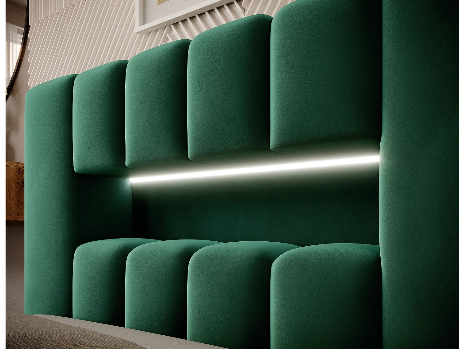 Lit design avec coffre tapissé velours Luto-Couleur Vert épinard-90x200