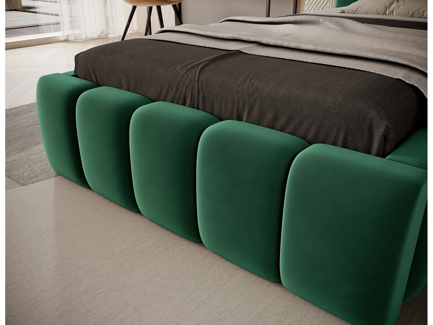 Lit design avec coffre tapissé velours Luto-Couleur Vert épinard-90x200