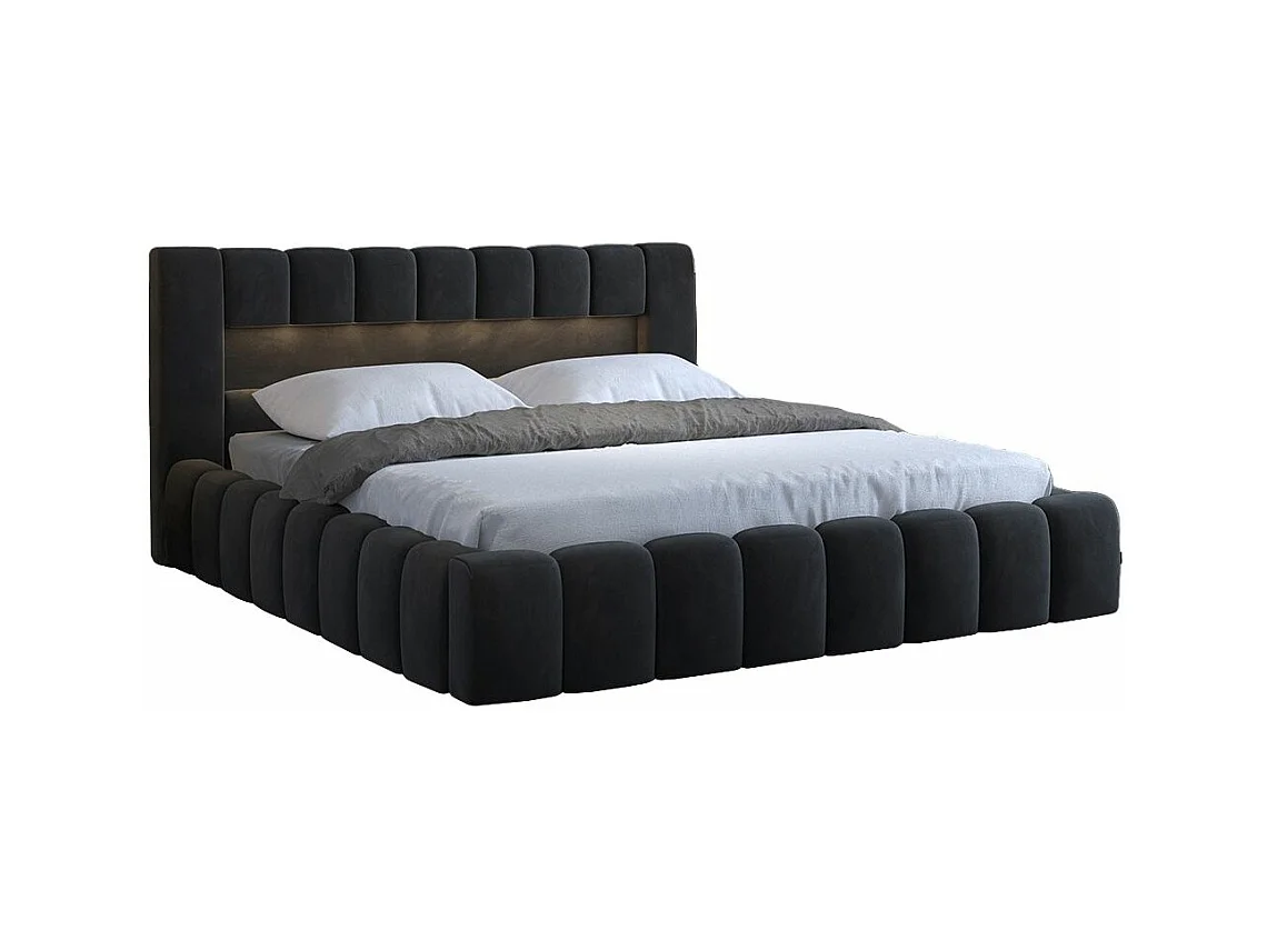 Lit coffre Luto prestige - Design tapissé velours et Led-Couleur Gris anthracite-180x200
