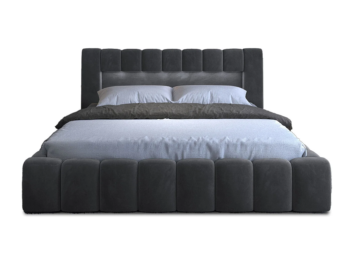 Lit coffre Luto prestige - Design tapissé velours et Led-Couleur Gris anthracite-180x200