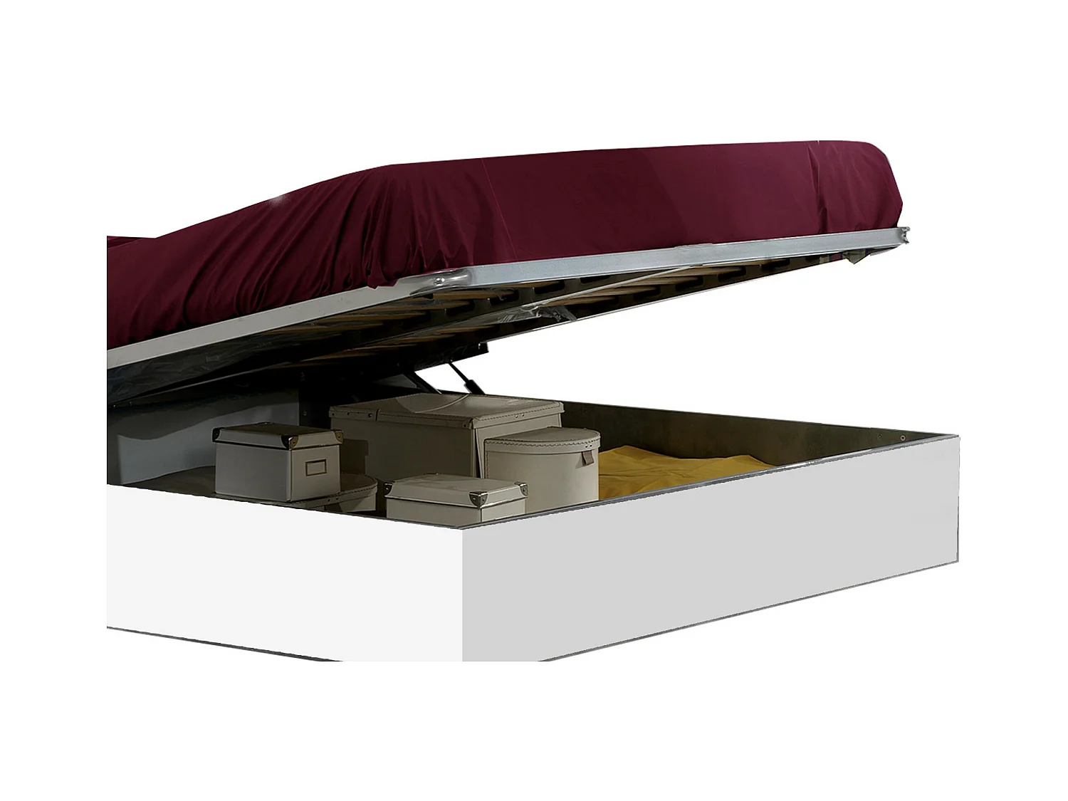 Lit coffre blanc brillant et bois naturel avec Led Dova-140x190