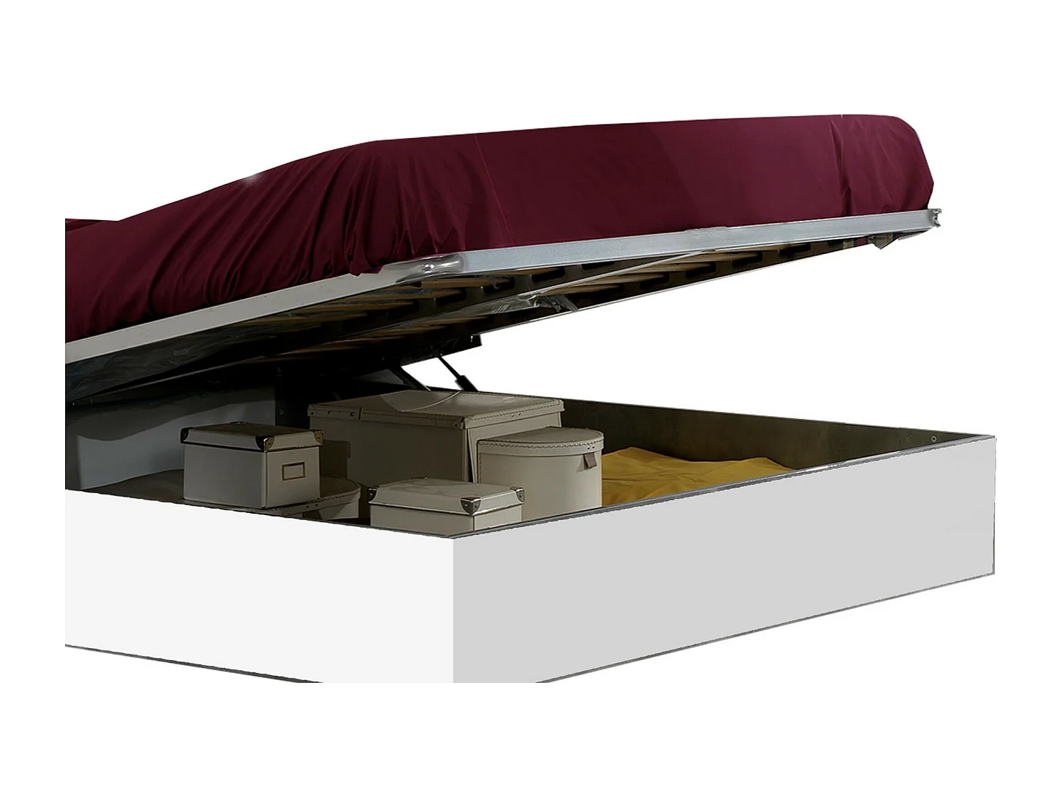 Lit coffre blanc brillant et bois naturel avec Led Dova-160x200