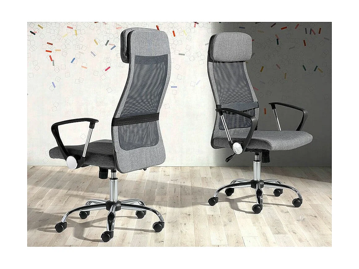 Fauteuil de bureau réglable tissu et pieds en acier gris Nialo