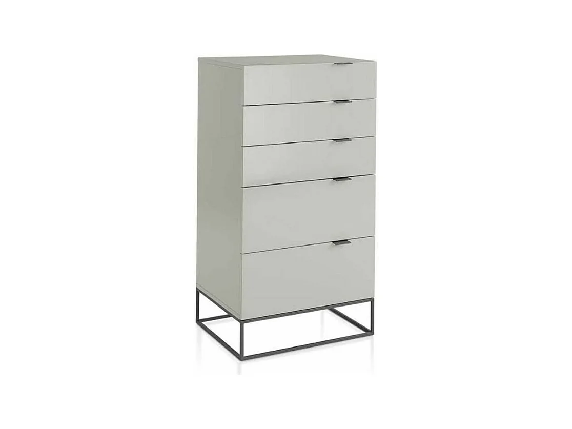 Chiffonnier 5 tiroirs bois laqué et acier noir Ciora-Couleur Crème