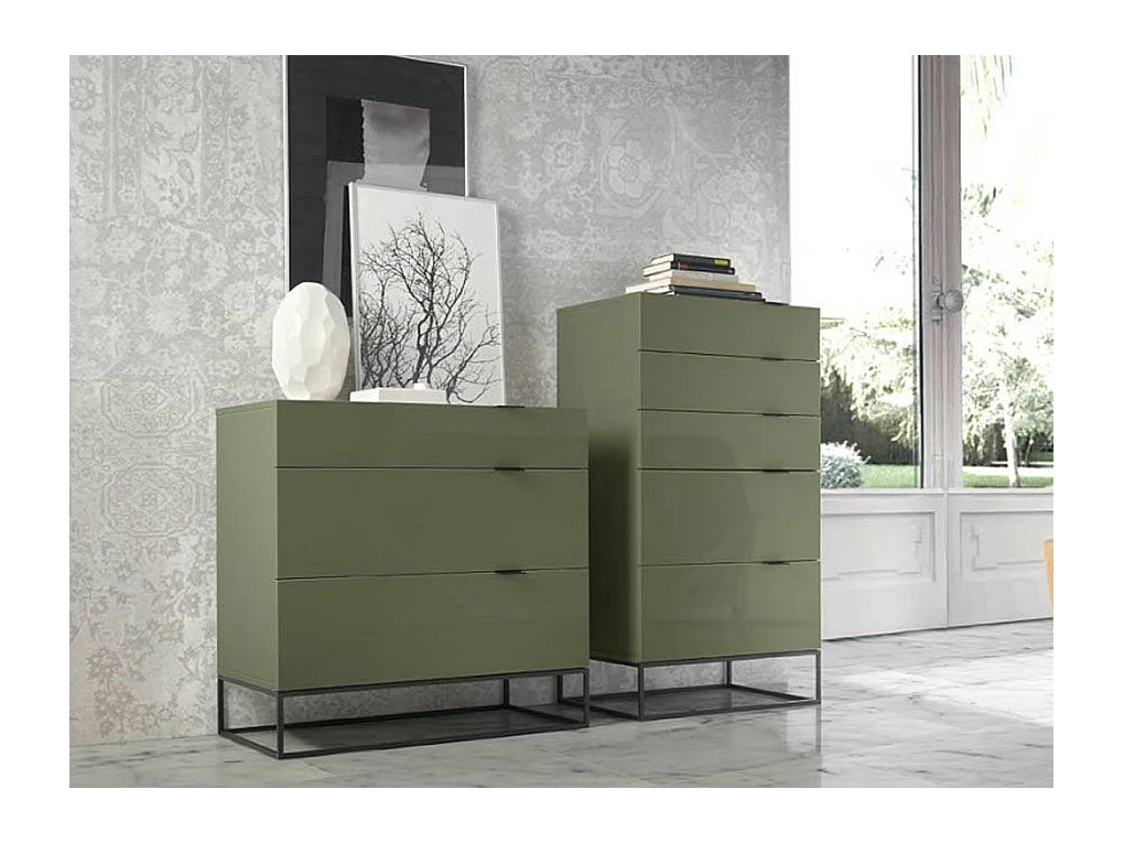 Chiffonnier 5 tiroirs bois laqué et acier noir Ciora-Couleur Country