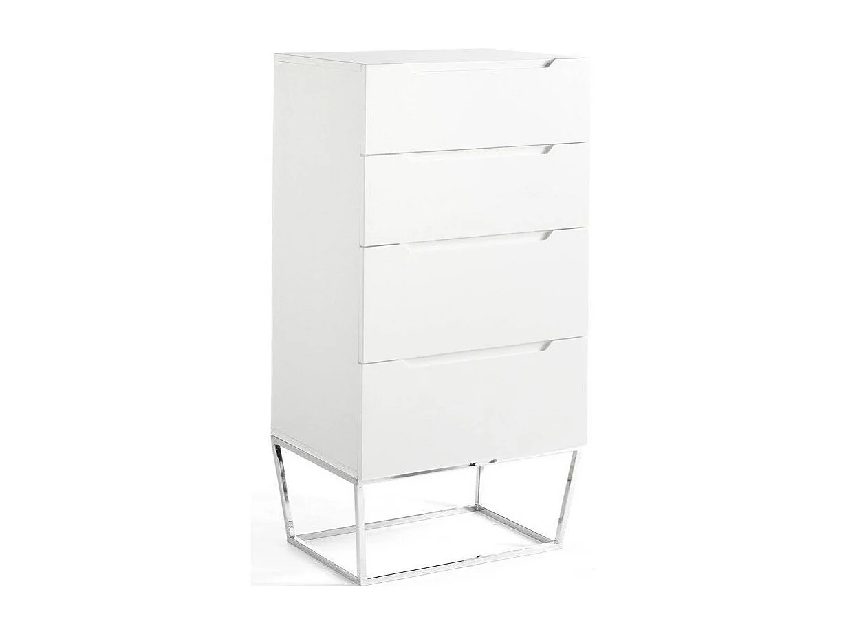 Chiffonnier design 4 tiroirs laqué et pieds acier chromé Romus-Couleur Pearl