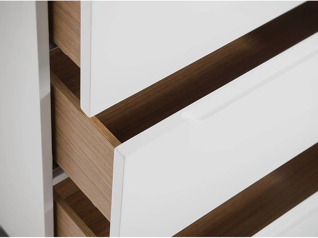 Chiffonnier design 4 tiroirs laqué et pieds acier chromé Romus-Couleur Pearl